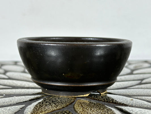 Preowned Japanese Tokoname Glazed Round Bonsai Pot with Stamps - 3.25” By 1 3/8”