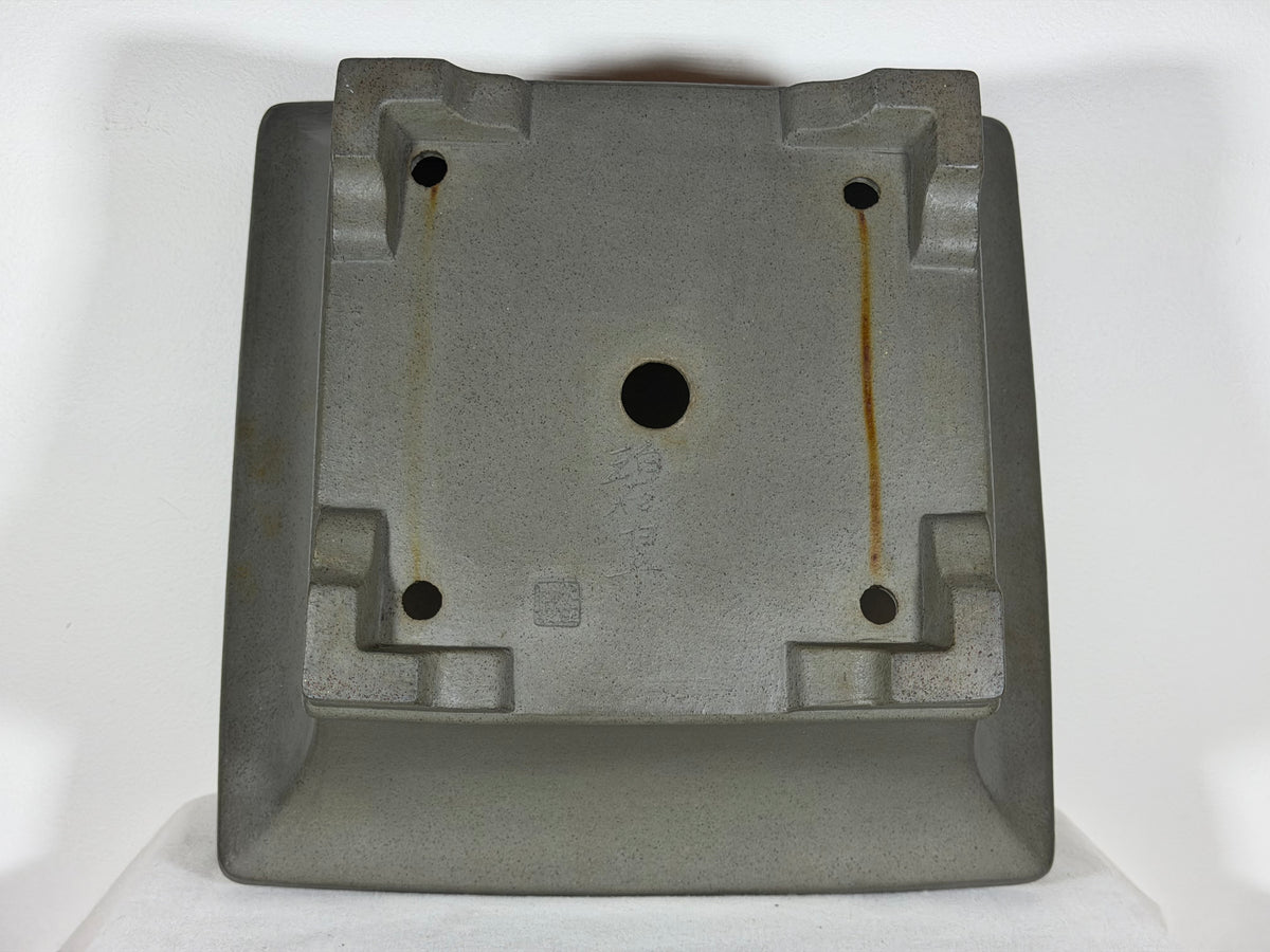 Preowned Japanese Tokoname Unglazed Square Cascade Bonsai Pot Hekisui - 14.25” x 14” x 6.25”