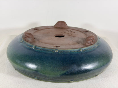 Preowned Japanese Tokoname Glazed Round Bonsai Pot Yamaaki - 12.5” By 3.75”