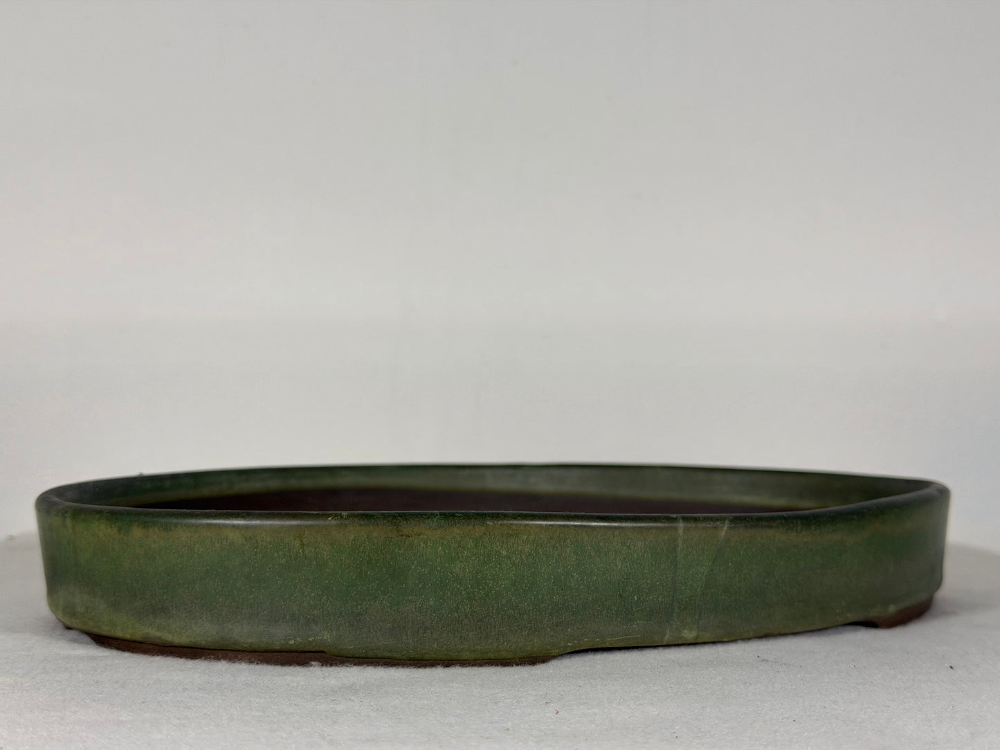 Preowned Japanese Tokoname Glazed Shallow Oval Bonsai Pot - 11.75” By 8.25”