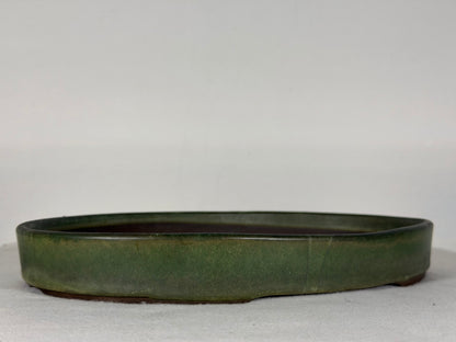 Preowned Japanese Tokoname Glazed Shallow Oval Bonsai Pot - 11.75” By 8.25”
