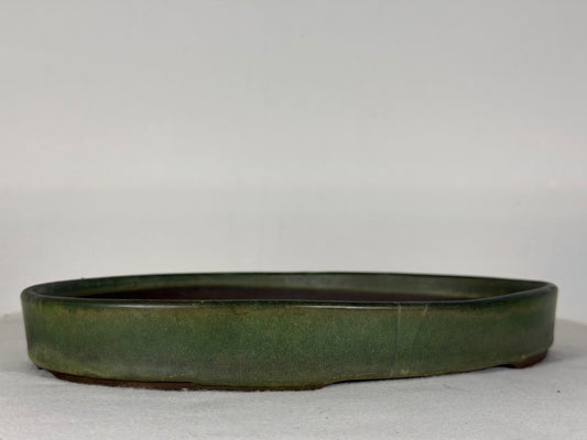 Preowned Japanese Tokoname Glazed Shallow Oval Bonsai Pot - 11.75” By 8.25”