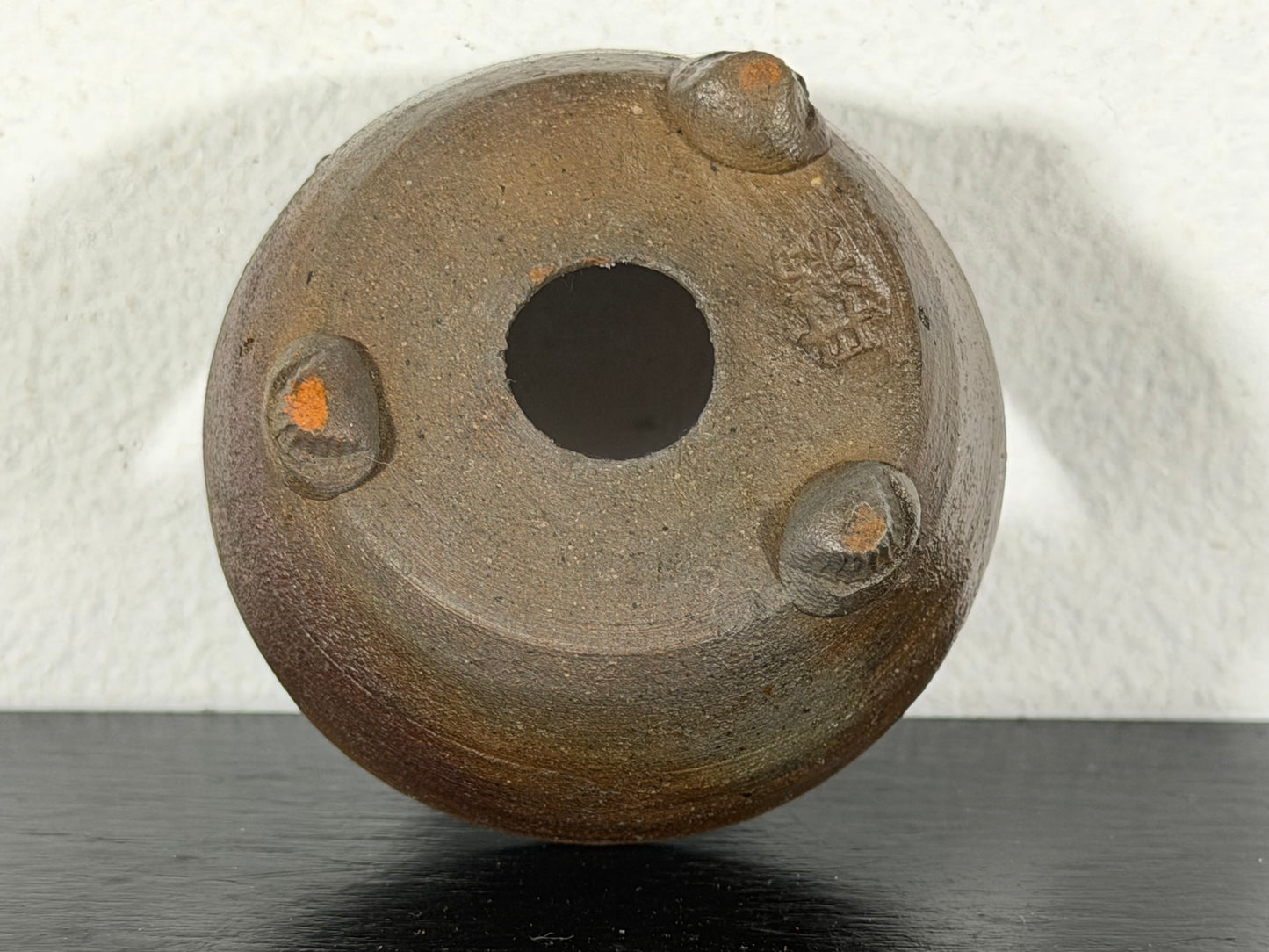 Preowned Japanese Tokoname Unglazed Round Bonsai Pot With Stamp - 2” By 1 1/8”