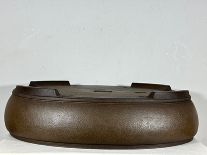 Preowned Vintage Japanese Tokoname Unglazed Oval Bonsai Pot Mazan Terahata - 18” By 15”