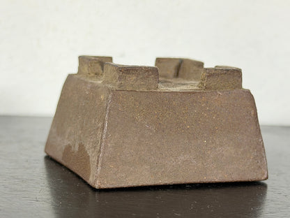 Preowned Japanese Tokoname Unglazed Square Bonsai Pot With Stamp - 1.75” By 1”