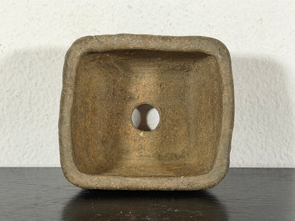 Preowned Japanese Tokoname Unglazed Square Bonsai Pot - 2.25” By 1.25”
