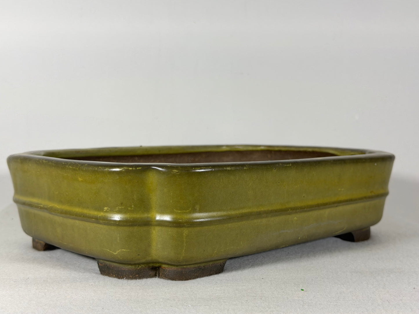 Preowned Japanese Tokoname Glazed Rectangular Bonsai Pot Hatutori - 12” By 9”