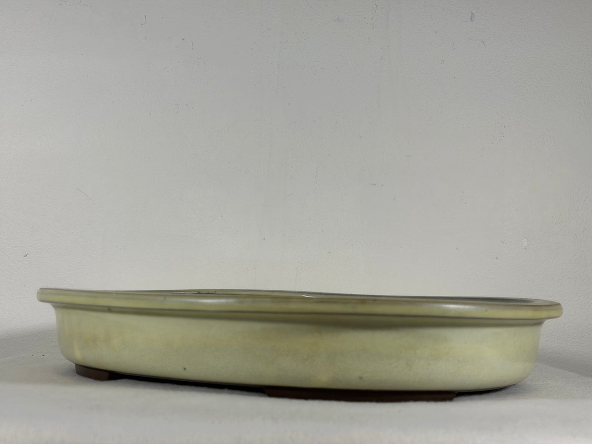 Preowned Japanese Tokoname Glazed Oval Bonsai Pot - 13.75” By 11”