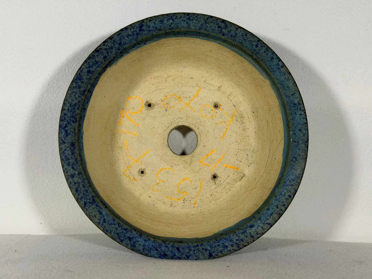Preowned Japanese Tokoname Glazed Round Bonsai Pot Aiba Koyo - 7.5” By 2 1/8”