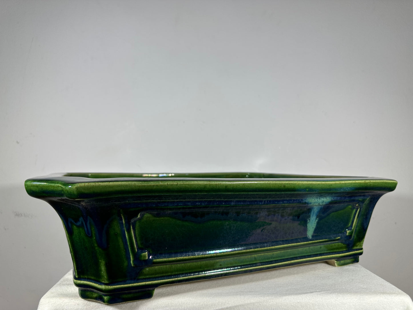 New Japanese Tokoname Glazed Rectangular Bonsai Pot Mazan Terahata - 20.25” By 17”