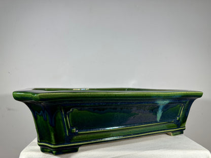 New Japanese Tokoname Glazed Rectangular Bonsai Pot Mazan Terahata - 20.25” By 17”