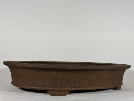 Preowned Japanese Tokoname Unglazed Oval Bonsai Pot Keizan - 15.75” By 12.25”