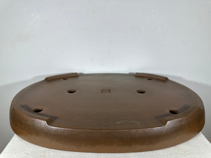 Preowned Japanese Tokoname Unglazed Oval Shallow Bonsai Pot Seizan - 20.5” By 14.5”