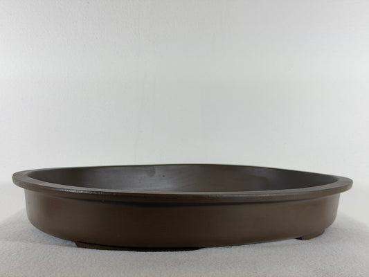 Preowned Japanese Tokoname Unglazed Shallow Oval Bonsai Pot - 14.75” By 11.75”