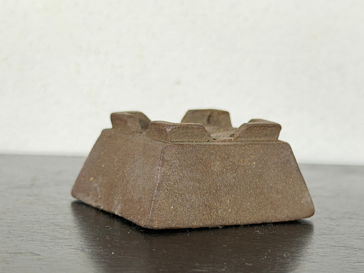 Preowned Japanese Tokoname Unglazed Square Bonsai Pot With Stamp - 1 5/8” By 0.75”