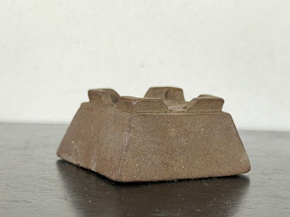 Preowned Japanese Tokoname Unglazed Square Bonsai Pot With Stamp - 1 5/8” By 0.75”