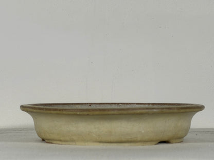 Preowned Japanese Tokoname Glazed Shallow Round Bonsai Pot Mazan - 8.25” By 1.75”