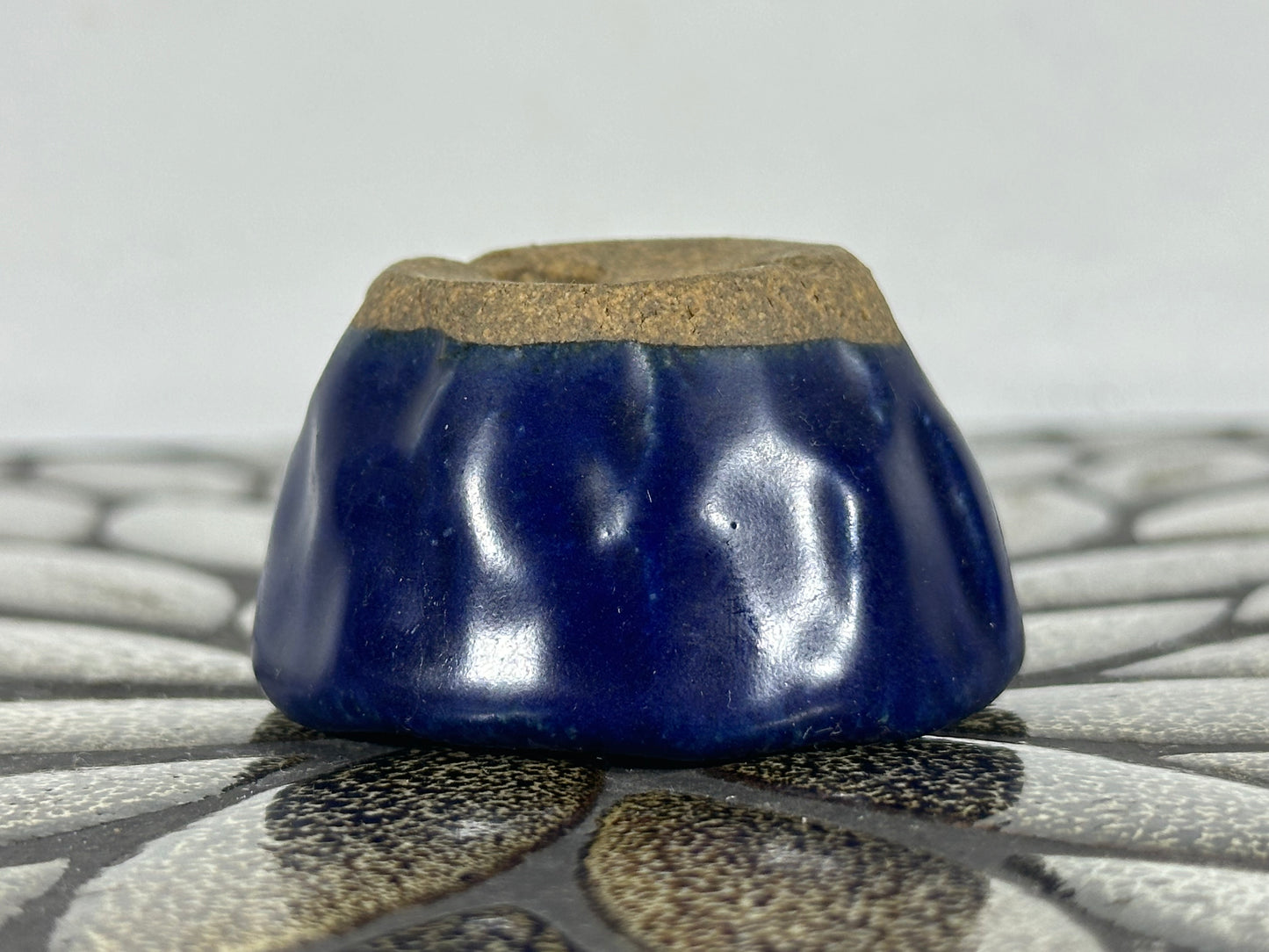 Preowned Japanese Tokoname Glazed Round Bonsai Pot Roman - 2 1/8” By 1.25”