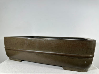 Preowned Japanese Tokoname Unglazed Rectangular Bonsai Pot Eiraku - 17” By 12.75”