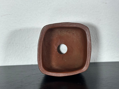 Preowned Japanese Tokoname Square Semi Cascade Bonsai Pot with Stamps - 1.75” By 1.25”
