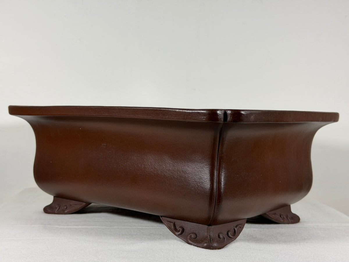 Preowned Japanese Tokoname Unglazed Rectangular Bonsai Pot Yamaaki - 12.5” By 9.75”