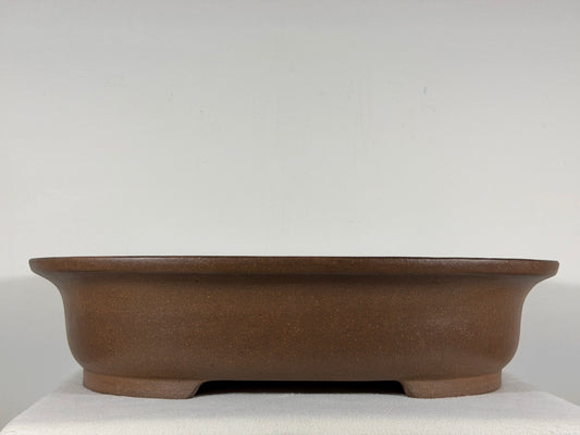 Preowned Japanese Tokoname Unglazed Oval Bonsai Pot Seizan - 18.75” By 15”