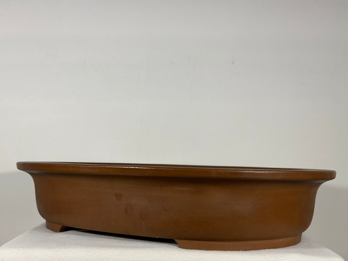 Preowned Japanese Tokoname Unglazed Oval Bonsai Pot Kitayama - 19.75” x 15.75” x 4”