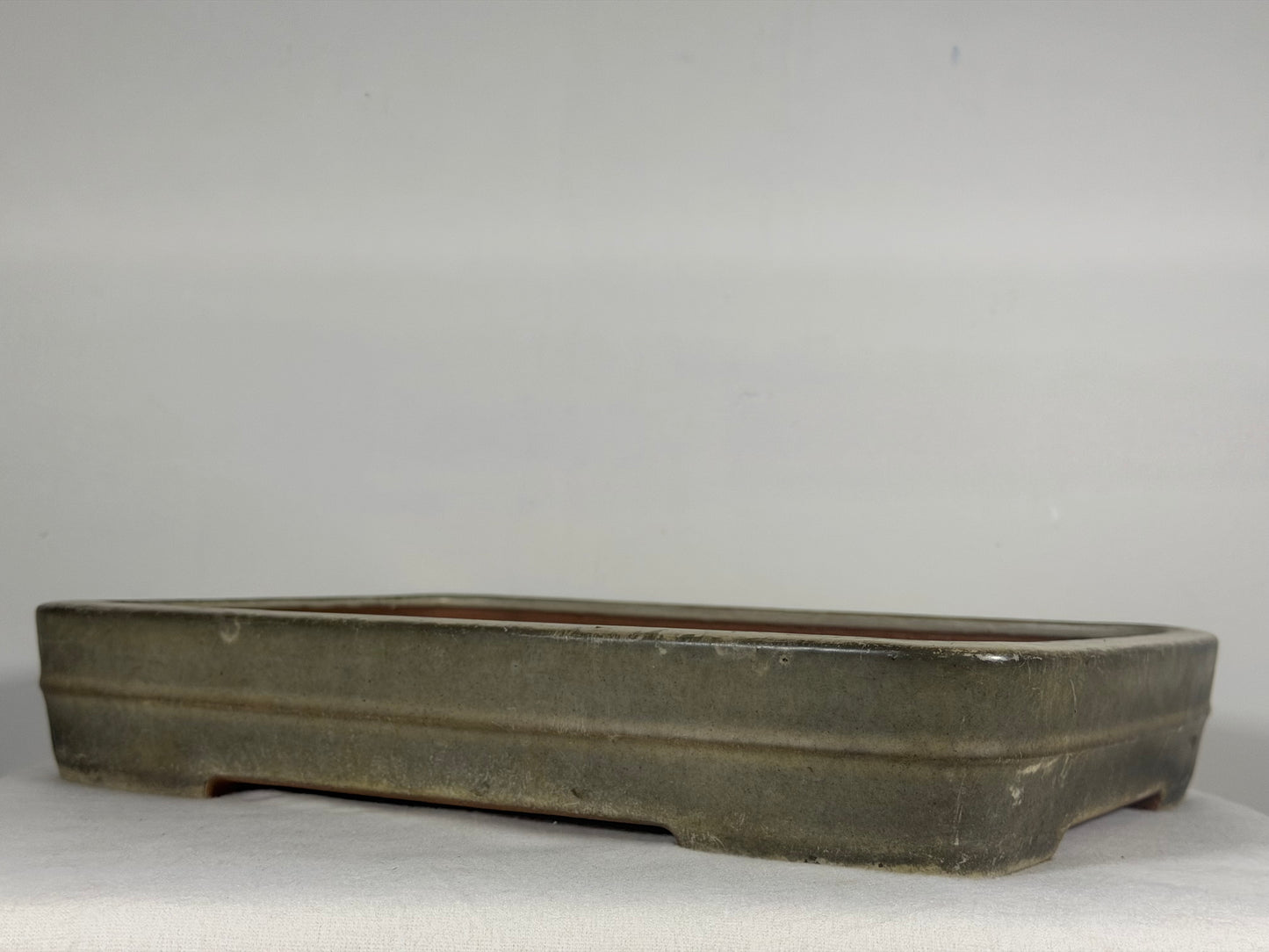 Preowned Japanese Tokoname Glazed Rectangular Bonsai Pot Yamafusa - 14” By 10.5”