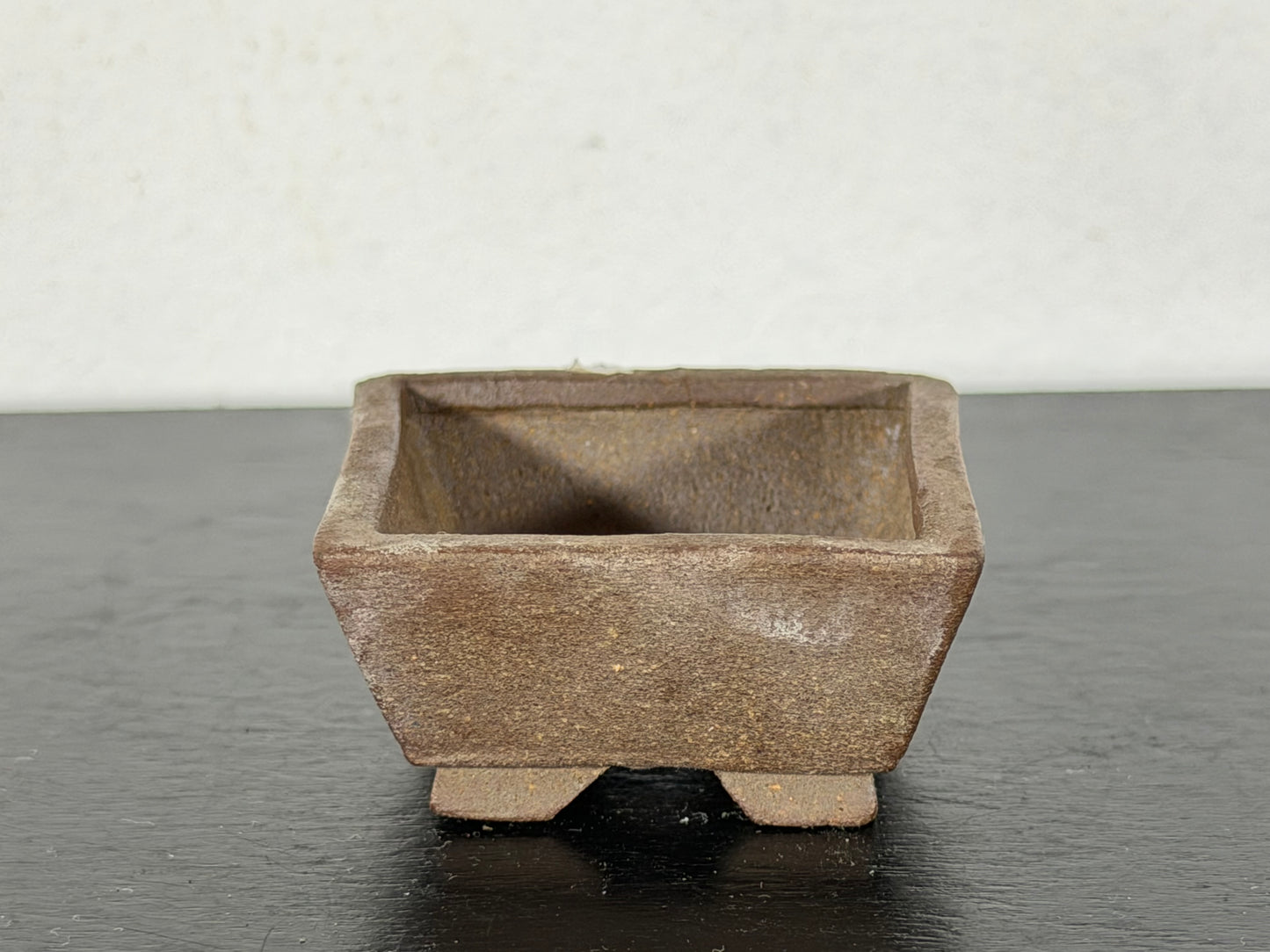 Preowned Japanese Tokoname Unglazed Square Bonsai Pot With Stamp - 1 5/8” By 0.75”