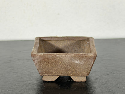 Preowned Japanese Tokoname Unglazed Square Bonsai Pot With Stamp - 1 5/8” By 0.75”