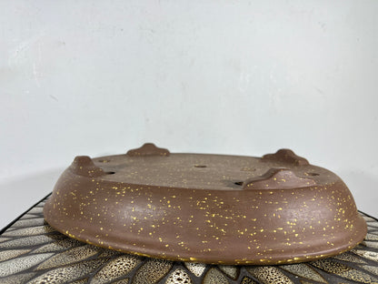 Preowned Japanese Tokoname Unglazed Oval Bonsai Pot Seizan - 14.75” By 11.25”
