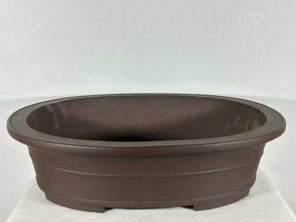 Preowned Japanese Tokoname Unglazed Oval Bonsai Pot Yamaaki - 18” By 14.5”