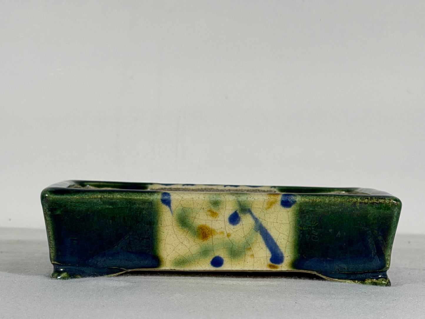 Preowned Japanese Tokoname Glazed Rectangular Bonsai Pot Satomi - 6.25” By 4.5”