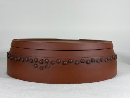 Preowned Japanese Tokoname Unglazed Drum Style Bonsai Pot Itutouen - 10.25” By 2 7/8”
