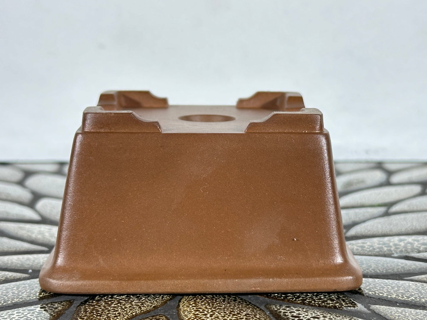 Preowned Japanese Tokoname Unglazed Square Bonsai Pot Buzan - 3.75” By 2”