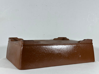 Preowned Japanese Tokoname Unglazed Rectangular Bonsai Pot Keizan - 12.5” By 9.5”