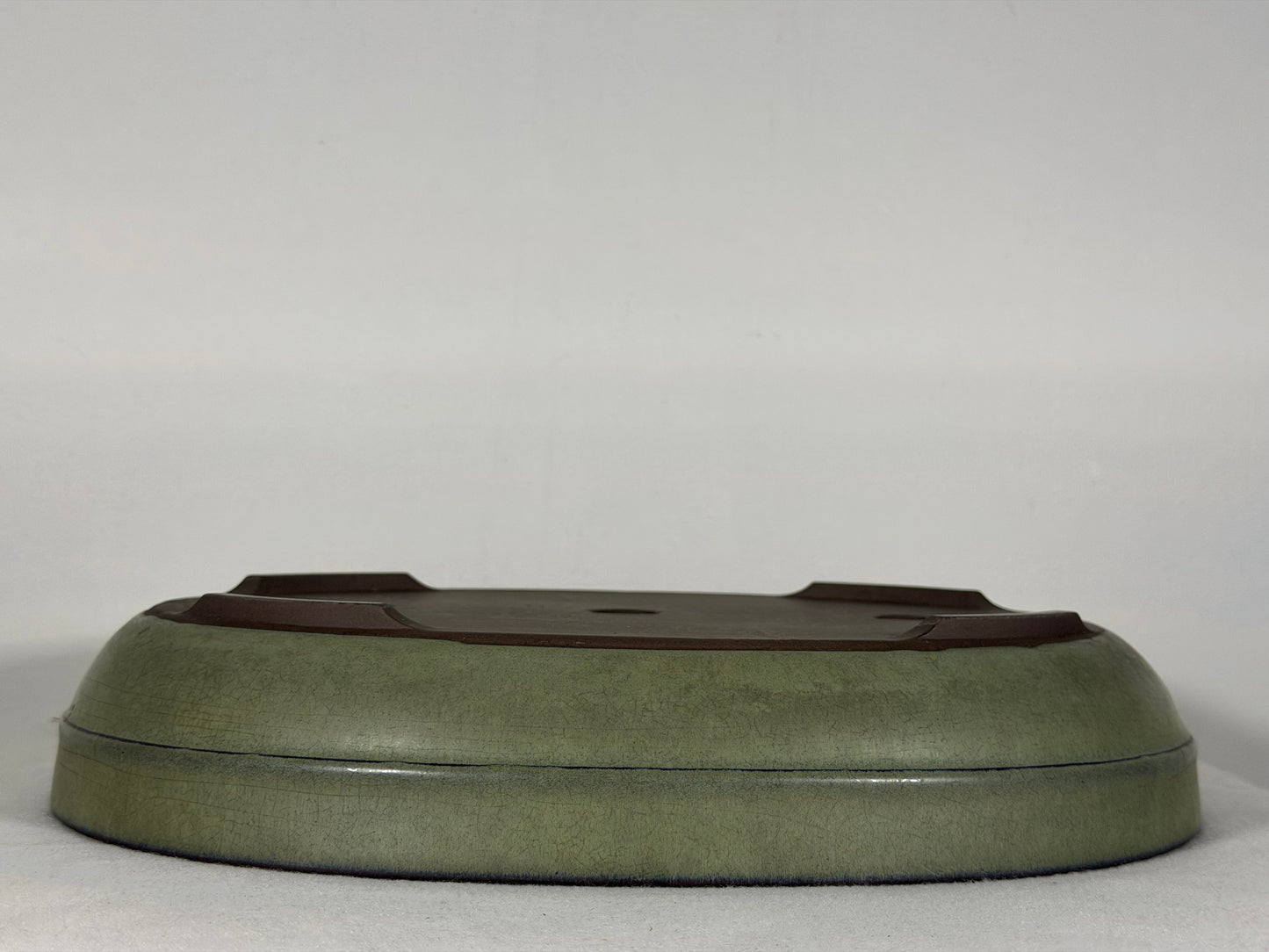 Preowned Japanese Tokoname Glazed Oval Bonsai Pot has Patina - 13” By 10.25”