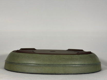 Preowned Japanese Tokoname Glazed Oval Bonsai Pot has Patina - 13” By 10.25”