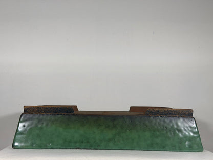 Preowned Japanese Tokoname Glazed Rectangular Bonsai Pot Syuhou - 15.25” By 11”