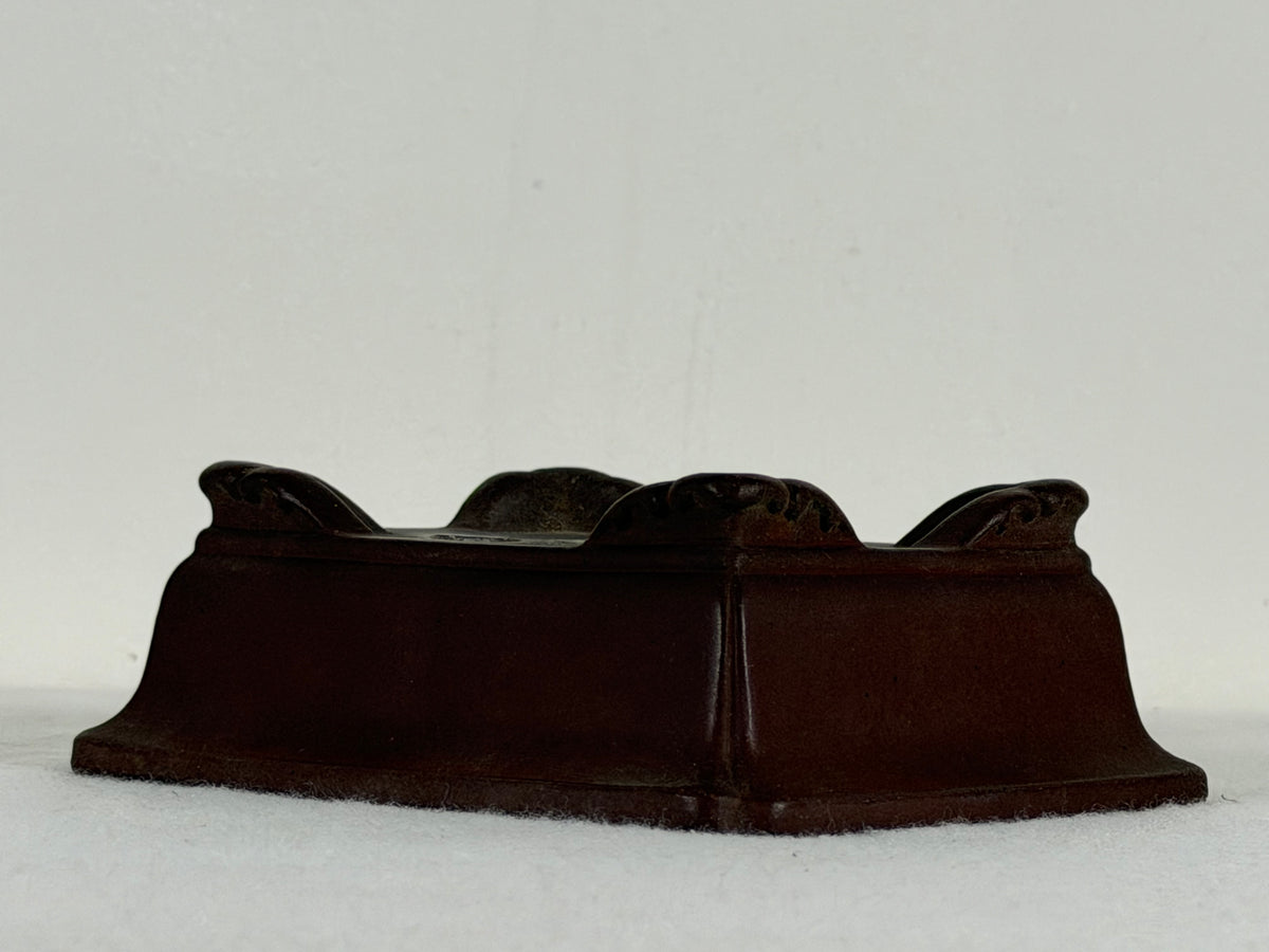 Preowned Japanese Tokoname Unglazed Rectangular Bonsai Pot Yamaaki - 5.25” x 4.25” x 1.75”