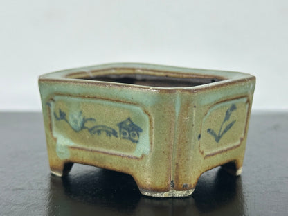 Preowned Japanese Tokoname Rectangular Bonsai Pot Tosui - 2.25” By 1.75”