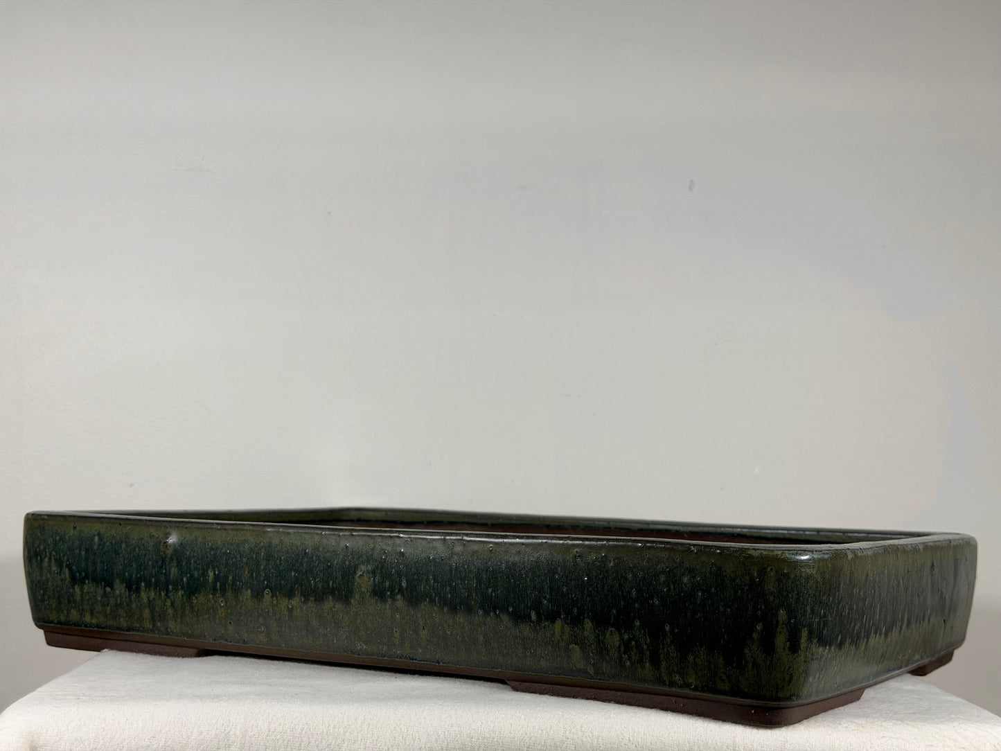 Preowned Japanese Tokoname Glazed Rectangular Bonsai Pot Syukouzan - 18.25” By 13”