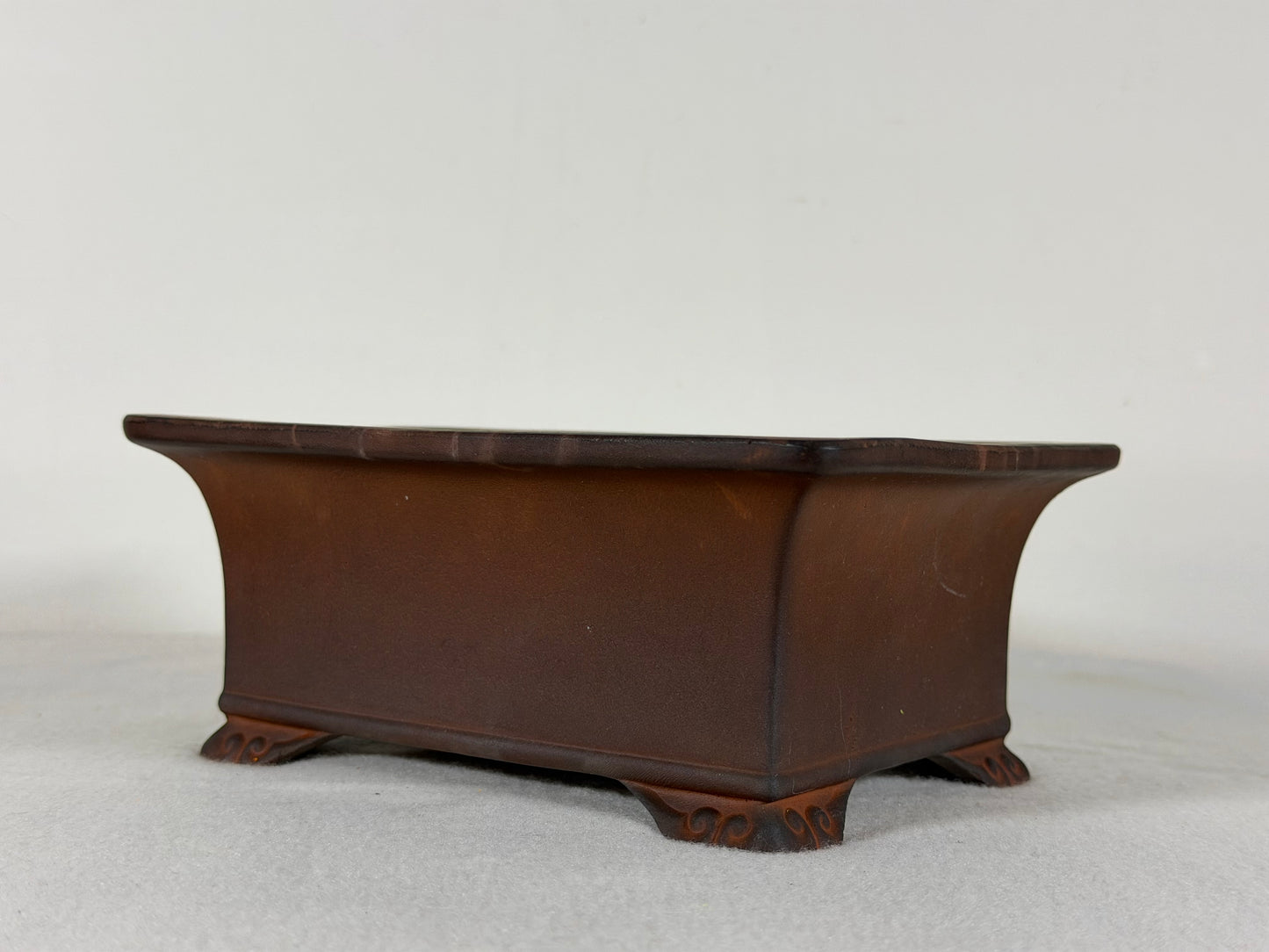 Preowned Japanese Tokoname Unglazed Rectangular Bonsai Pot Has Full Of Patina - 7” By 5.25”