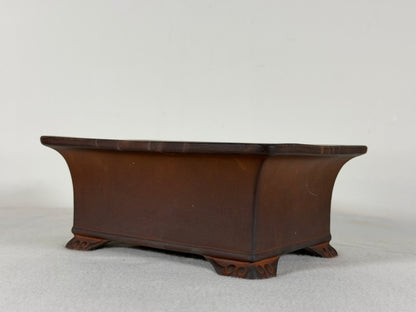 Preowned Japanese Tokoname Unglazed Rectangular Bonsai Pot Has Full Of Patina - 7” By 5.25”