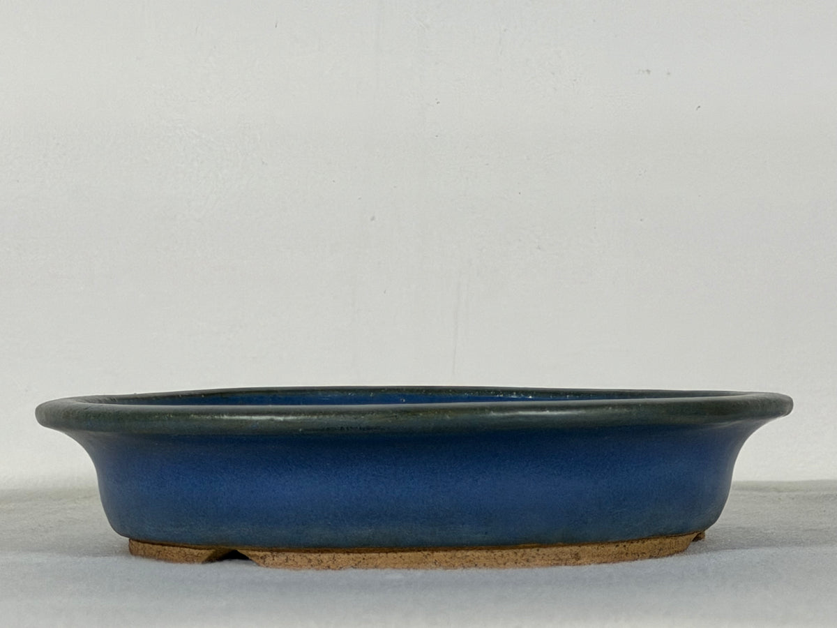 Preowned Japanese Tokoname Glazed Shallow Round Bonsai Pot Mazan Terahata - 8.25” By 1.75”