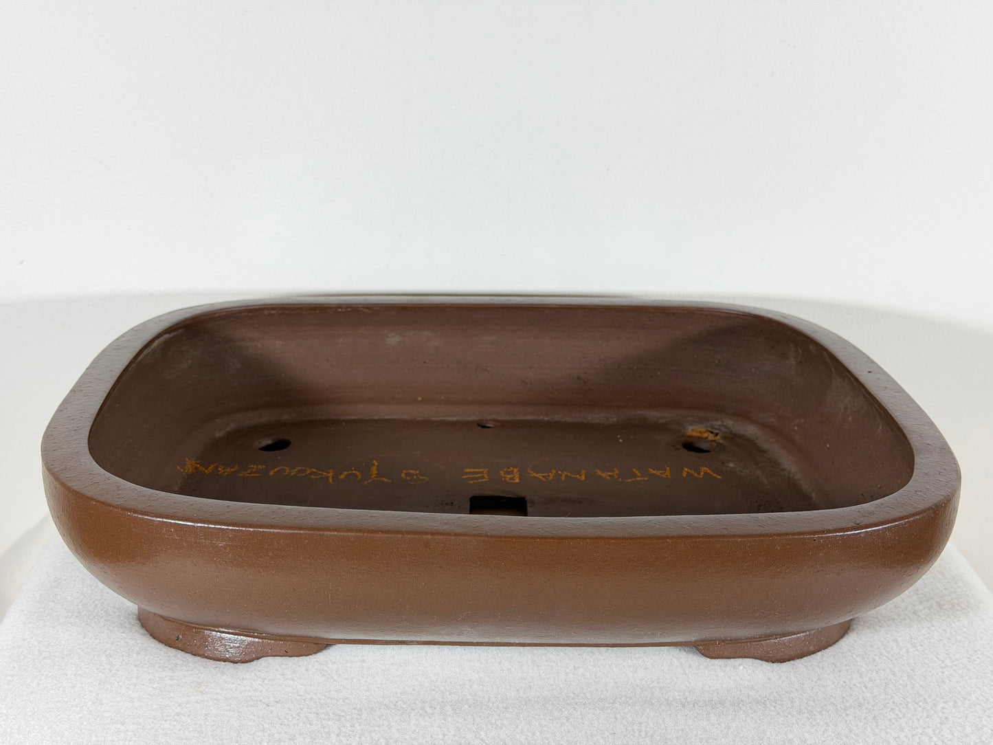 Preowned Vintage Japanese Tokoname Unglazed Rectangular Bonsai Pot Watanabe Syukouzan - 15” By 12.25”