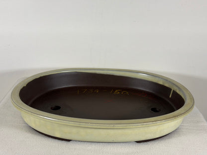Preowned Japanese Tokoname Glazed Oval Bonsai Pot - 13.75” By 11”