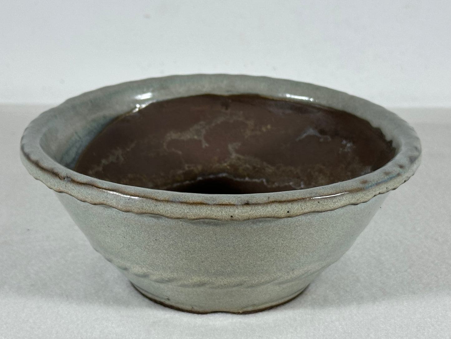 Preowned Japanese Tokoname Glazed Round Bonsai Pot with Patina - 6.5” By 2.75”