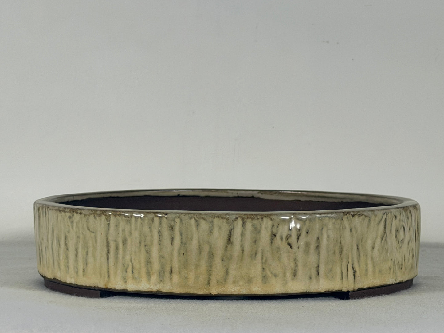 Preowned Japanese Tokoname Glazed Round Bonsai Pot Yamafusa - 9.25” By 2”
