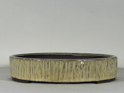Preowned Japanese Tokoname Glazed Round Bonsai Pot Yamafusa - 9.25” By 2”